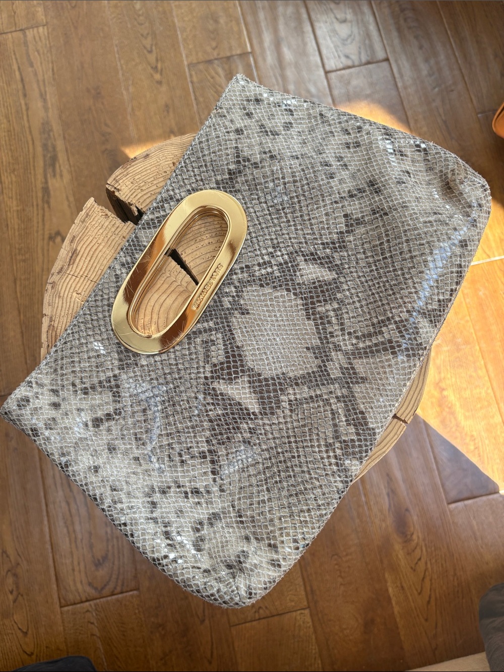 Michael Kors Gray Snake-Print Clutch with Gold Accent